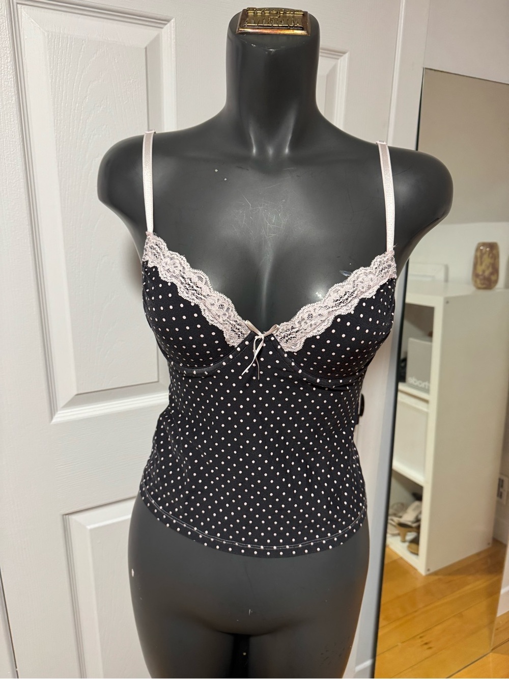 Polka Dot Lace Trim Cami with Pink Accents